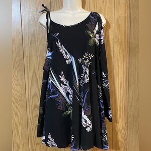NWOT Free People asymmetrical boho dress,black with flowers,S